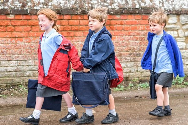 Primary school children walking to school