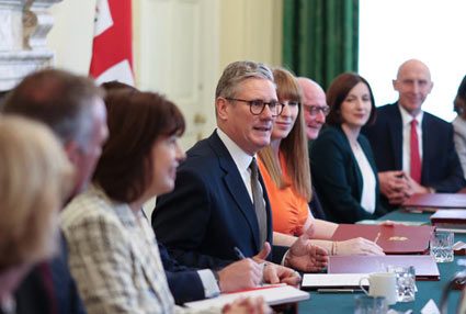 Sir Keir Starmer speaking with his cabinet at 10 Downing St